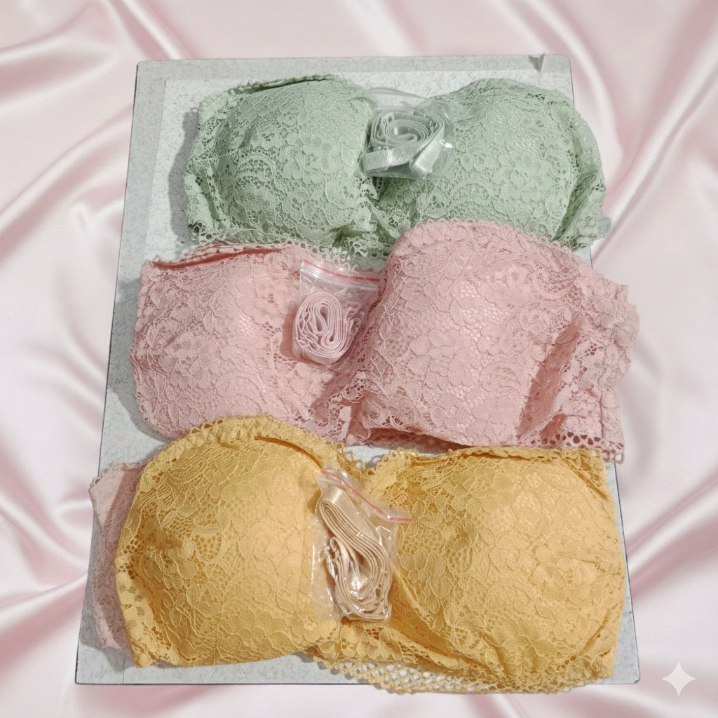2-in-1 Fancy Lace Tube Bra with Detachable Straps - For Women & Girls