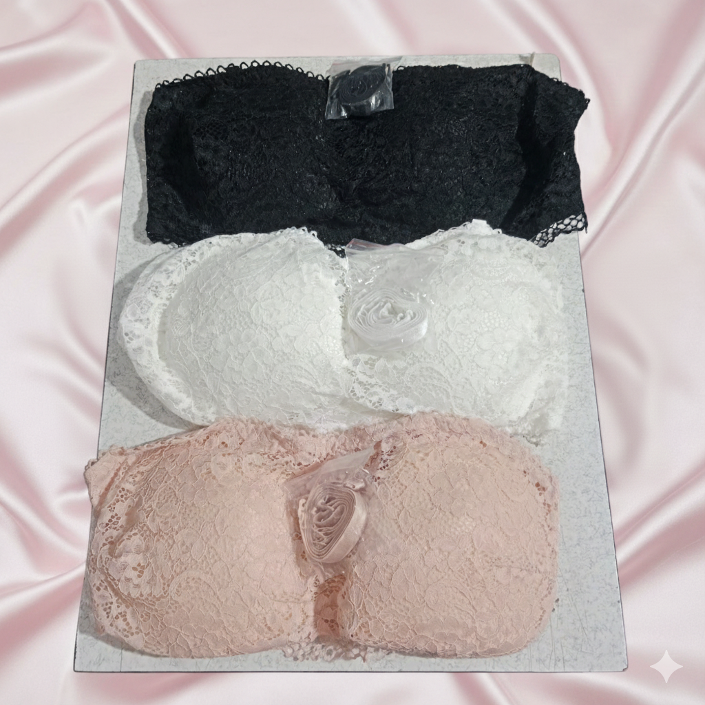 2-in-1 Fancy Lace Tube Bra with Detachable Straps - For Women & Girls