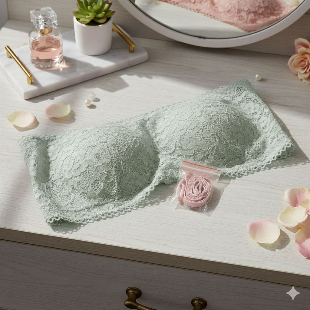 2-in-1 Fancy Lace Tube Bra with Detachable Straps - For Women & Girls