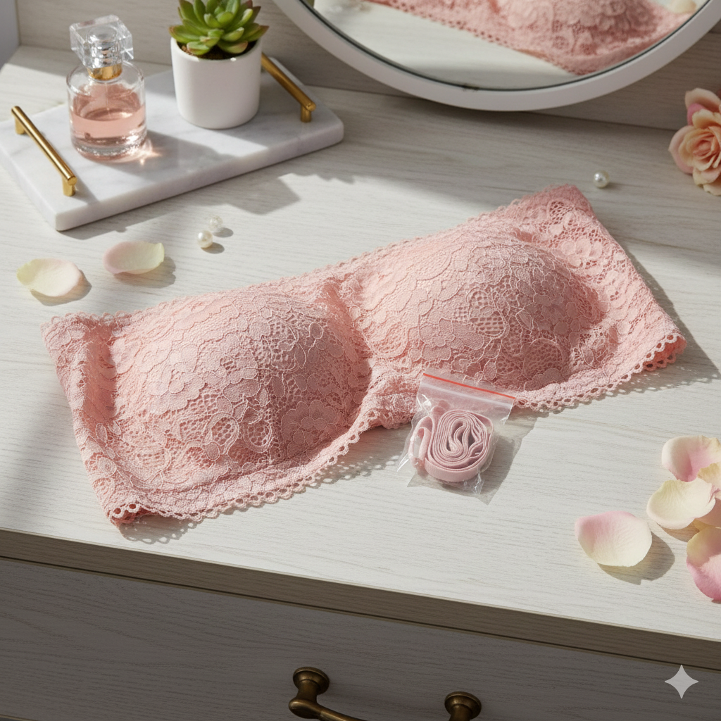 2-in-1 Fancy Lace Tube Bra with Detachable Straps - For Women & Girls