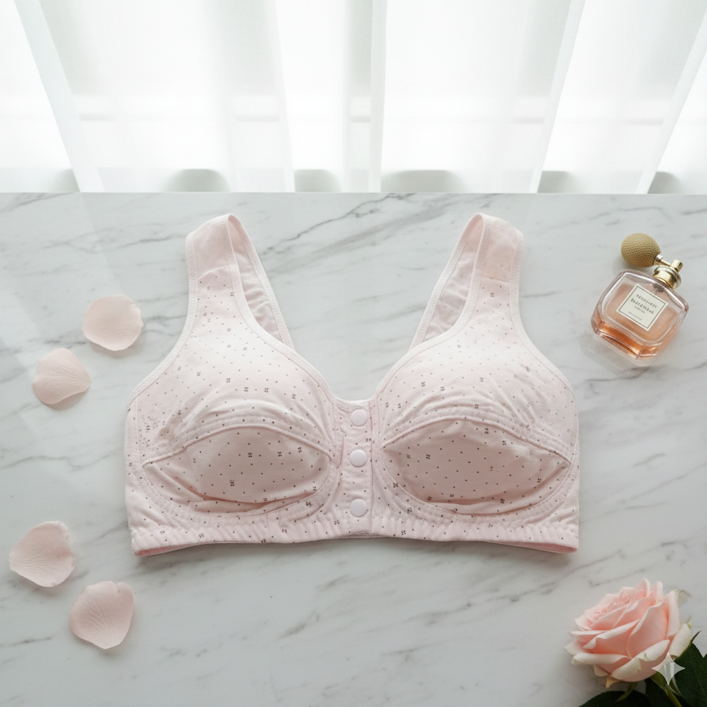Maternity Front Open Button Bra - Cotton Nursing Bra for New Moms