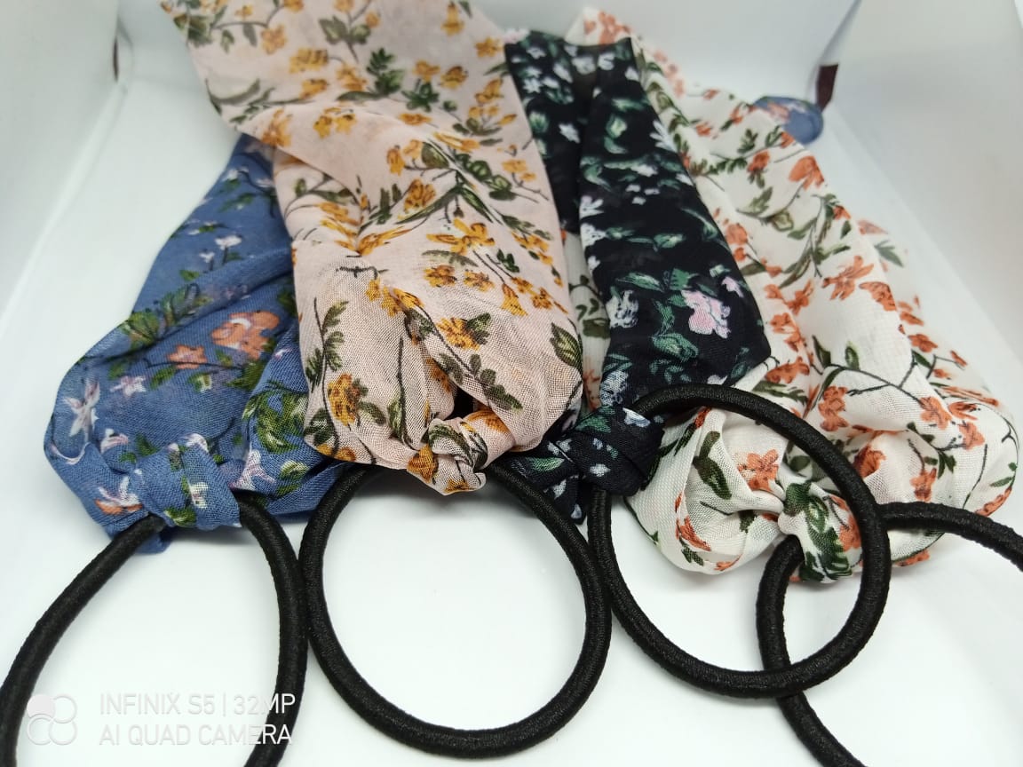 2pc Different Print Scrunchies Ponytail Elastic Hair Rope Scarf Bow Ties Hair Bands Ribbon Hairbands Headwear Hair Accessory