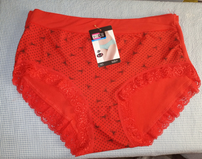 Comfortable Lace Trim Printed Panties - Free Size