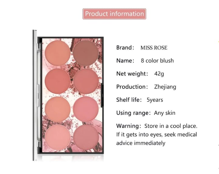 8in1 Miss Rose Blush Palette Blusher Powder Professional Make Up Blush Contour Shadow - Image 11